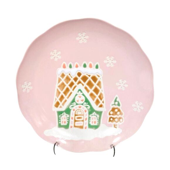 4 Eli + Ana PINK GINGERBREAD HOUSE Dinner Plates 10.5in Ceramic Pinkmas NEW - Picture 12 of 12